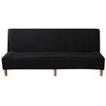 WOMACO Futon Cover Stretch Sofa Bed Slipcovers Full Twin Queen Size Black Armless Couch Loveseat Protector Covers with Elastic Bottom for Living Room Bedroom Furniture (Black, 63"-75")