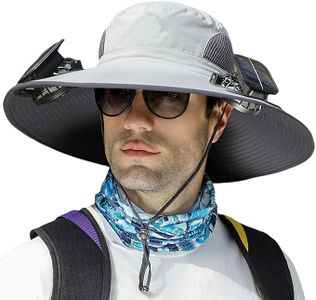 Outdoor Wide Brim Sun Hat with 2 Solar Fan Sun Bucket Hat for Men Women UPF 50+ Bucket Fishing & Beach Hat with Fan Built in (Nylon, Z-Light Grey)