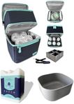 Luxuroo COOL Bundle Insulated Breast Milk Dual Layer Cooler Bag (Navy/Light Blue), Set of 4 ICE Slim Design Reusable Ice Packs, & BPA Free Dishwasher Safe PumpPartment Box Pumping Moms Bottles Daycare