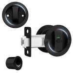 Round Pocket Door Lock and Edge Pull Matte Black Pocket Door Hardware with Color Coded Indicators， Privacy Pocket Door Latch for Door Thickness 1-1/4" to 2-1/5”(Backset 2-3/8"（60mm） Not Adjustable)