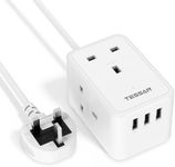 Small Cube Extension Lead 1.5M, TESSAN 3 Way Multi Plug Socket with 3 USB Slots, Wall Mount Short Power Strip 13A 3250W, Travel Plug Extender for Home, Office, School Supplies