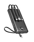 VEEKTOMX Power Bank 10000mAh, Portable Charger with Built-in Cables, USB C External Battery Pack with 5 Outputs and LED Display for iPhone/iPad/Samsung Galaxy and More (10000mAh-Black)