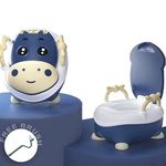 BABYHOP Portable Potty Set with Removable Bowl, Cushioned Seat, Free Cleaning Brush, Secure Grip Handles for Baby Boy Girl – Moo Ptty Seat (Blue)