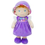 June Garden 12" Soft Dolly Laura - Stuffed Soft Baby Doll Gift for 1 2 3 Year Old Girls - Purple Dress