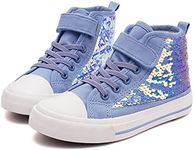 Toandon Girls Kids Canvas Shoes Sneakers for Toddler Boys Color Change Flipping Sequins Glitter Sparkle Slip On High Top Adjustable Hook Loop Straps Velcro Non-Slip Lightweight Blue Size 13