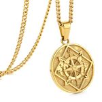 XIKEO Compass Necklace for Men Women, Gold Stainless Steel Mens Necklace Chain with Compass Pendant, Stylish Gift for Him Her (Gold, Round, 50cm)