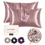 Satin Bonnet for Curly Hair with Free Silk Satin Pillow Covers and Scrunchies | Silk Bonnet for Hair|Best Gift Combo of Pack of 2 Satin Pillowcases with 3 Silk Scrunchies HairCap (Rose Taupe)