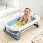 Baybee Jolly Kids Bath Tub for Baby 0 to 5 Years Foldable Baby Bathtub for Kids with Anti Skid Base & Drainer, Mini Swimming Pool for Kids, Newborn Baby Folding Bathing Tub for Girls & Boys (Blue)