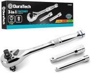 DURATECH Ratchet Set, 3-IN-1 Ratchet Handle, with 2 Extension Bars, 1/4", 3/8", 1/2" Drive Ratchet Wrench, 72-Tooth, Reversible Switch, Full-Polished Chrome Plating, Alloy Steel