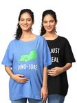 The Mom Store Mom T-Shirt | Cotton | Pre and Post Pregnancy | Quirky Statements | Comfortable | Oversized | Pack of 2 | Blue & Black | XL