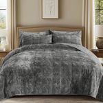 PHF Luxury Velvet Quilt Set Queen Size, Lightweight Velvet Comforter, Ultra Soft Diamond Quilted Bedding Set for Winter, Home Decor Bedspread 90" x 92"with 2 Pillow Shams 20" x 26", Grey