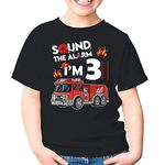 Sound The Alarm I'm 3 Little Firefighter 3rd Birthday 3 Years Old Fire Truck Fireman Toddler Shirt Youth T-Shirt (Black;L)