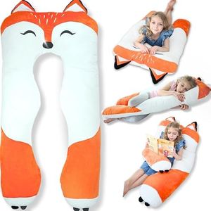 Fox Kids Body Pillow - 47" U-Shape Long Plush Soft Animal Pillow for Toddlers, Sleeping, Reading, ADHD & Special Needs Comfort, Anxiety, Washable Cover, Snuggle Fun Cuddle Pillow for Boys & Girls