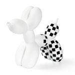 Notakia Black and White Checkered Racing Car Pattern Balloon Dog Statue Crafts Living Room Desktop Decorations,Handmade Modern Small Shelf Decor Animal Statue Ornament Home Decor (Big White Dog)