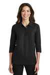 Port Authority Ladies Silk Touch 3/4-Sleeve Polo. L562 Black 3XL