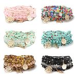 Adramata 6 Sets Bohemian Stackable Bracelets for Women Multilayered Stretch Bead Bracelet Set Boho Bangles Multicolor Fashion Jewelry