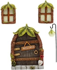 4Pcs Fairy Door Kit,Fairy Door and Windows Kit for Trees Outdoor Glow in The Dark, Fairy Tree Decorations, Garden Decor Door Windows and Lantern, Wall and Trees Outdoor