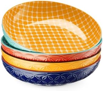DOWAN Vibrant Pasta Bowls, 8.5'' Large Salad Bowls, 34 Oz Porcelain Pasta Serving Bowl Set of 4, Bowls for Pasta, Salad, Soup, Oatmeal, Mix-match Pattern, Ideal Housewarming Gift