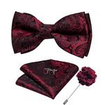 DiBanGu Black Red Bow Ties for Men Pre-tied Paisley Bow Tie Adjustable Bowtie Set with Pocket Square Lapel Pin cufflinks Wedding Prom