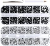 Rhinestones for Craft, Flat Back Rhinestones 6 Sizes (2-5) with Pick Up Tweezer for Crafts Nail Face Art Clothes Shoes Bags Phone Case DIY (black&clear)