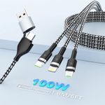 100W USB C Multi Charger Cable, 5 in 1 Multi Fast Charging Cable 6FT, USB A/C to Multi Phone Charger Cable with Lightning/Type C/Micro USB, Braided Charger Adapter Cord for MacBook/iPhone/iPad/Samsung