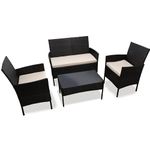 DIVCHI Garden Furniture Set Rattan Patio Conservatory Balcony Indoor Outdoor 4 Seater Piece Glass Top Coffee Table Sofa Loveseat with Cushions (Black)