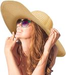 Oversized Sun Straw Hat for Women, Beach Hats for Women UPF 50 Floppy Wide Brim Summer Hat Handmade Roll Up Floppy Sun Hat for Summer Beach Cap, Foldable Roll Up Travel Hat (5.9 Inches Brim Width)