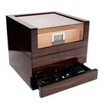 Wudytim Humidor Cigar Box, Handmade 270° Perspective Top Spanish Cedar Cigar Humidors with Accessories Drawer, Digital Hygrometer Front Humidifier and Hold 55-85 Cigars