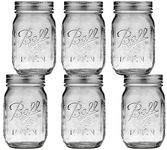 Regular Mouth Mason Jars 16 oz - (6 Pack) - Ball Regular Mouth Pint 16-Ounces Mason Jars With Airtight lids and Bands - For Canning, Fermenting, Pickling, Freezing, Storage + M.E.M Rubber Jar Opener Included