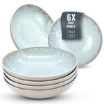 Stylish Stoneware Dinner Set - 6-Piece Deep Plates Set - Featuring Ibiza Series Deep Plates - Elegant Pasta and Soup Bowls for 6 - Pure Living Collection in Beige-Blue