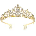 Makone Crystal Tiara Crown with Rhinestones Comb for Girls and Women Wedding Bridal Crown Proms Pageants Princess Birthday Party（gold）