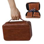 AMANCY Exquisite Portable 5 Holder Brown Leather Cigar Case Pouch Travel Humidor Bag with 2 Pockets