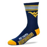 For Bare Feet NCAA 4 Stripe Deuce Crew Youth Socks-West Virginia Mountaineers-Youth