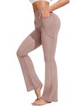 PINSPARK Womens Bootcut Yoga Pants Ribbed High Waisted Elastic Tummy Control Yoga Pants with Pockets Bootleg Slacks Champagne XL