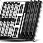 Four Candies 0.9mm Mechanical Pencil Set with Case, 3PCS Metal Artist Lead Pencil with 8 Tubes (480PCS) HB Lead Refills, 3 Erasers, 9 Eraser Refills For Engineer Art Writing Drafting, Black