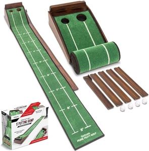 GoSports Pure Putt Golf 9 ft Putting Green Ramp - Premium Wood Training Aid for Home & Office Putting Practice - Includes 4 Golf Balls - Brown