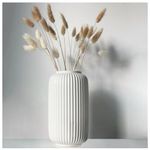 Tall 8 Inch White Ceramic Ribbed Vases for Home Decor Table Centerpieces, Geometric Design Decorative Flowers Vase for Pampas Grass