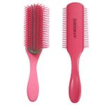 Denman Curly Hair Brush D4 (Pink & Pink Pins) 9 Row Styling Brush for Styling, Smoothing Longer Hair and Defining Curls - For Women and Men