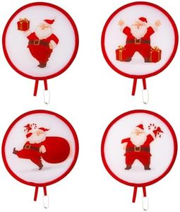 Hagsfire 4 Pcs Foldable Hand Fan, 4 Styles Santa Claus Handheld Compact Cooling Fans, Mini Folding Multi-Role Round Fans for Outdoor Games Xmas Decoration