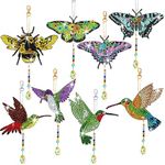 8 Pcs Diamond Art Paintings Wind Chime Kits, FineGood 5D Diamond Art Paintings Suncatcher Accessories, DIY Diamond Art Kit Hanging Ornament with Crystal Pendant for Car Home Garden