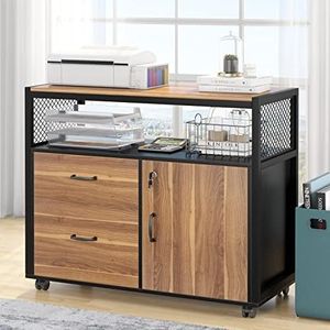 Tribesigns Modern File Cabinet with Drawers for Letter-Size, Lockable lateral Filing Cabinet Printer Stand with Door& Caster for Home Office.Desk Not Included