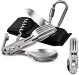 【2024 Latest】ZIMAIC Camping Cutlery&Climbing Button, 5 in 1 Cutlery Set Multitool Portable Stainless Steel Spoon, Fork, Knife & Bottle Opener Combo Set, Outdoor Detachable Utensil, Travel, Backpacking