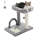 PAWZ Road Cat Tree Cat Scratching Post with Large Top Bed, Cat Scratcher Small Cat Tower for Indoor Cats, Sisal Covered Scratching Board with Self-Grooming Brush, Grey