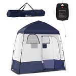 Outsunny Pop Up Shower Tent for Camping with 2 Rooms, Outdoor Portable Changing Tent Privacy Enclosure with Shower Bag, Hook, Floor and Carrying Bag, Dark Blue