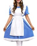 Women Halloween Blue White Puff Sleeve Princess Costume Deluxe Short Sleeve Apron Wonderful Aliec Maid Dress XXL