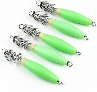 Taicols Squid Jig Fishing Lure, 5 Pcs Luminous Calamari jigs Hooks, Plastic Baits Tackle Fishing Gear Artificial Spinner Lures Kit Jig Hook Luminous Tail Glow in Dark Metal Jig Metal Jig Lure (Green)