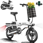 Favoto Folding Electric Bike - Multiple Suspension Ultra Stable Frame Foldable Ebike with 400W Motor 48V10.4Ah Removable Battery, White,UL 2849 Certified