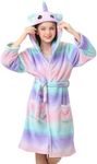 V.&GRIN Girls Fleece Robe, Unicorn Cat Hooded Plush Soft Bathrobe Gifts for Girls 3-14 Years(Galaxy Unicorn 7-8)