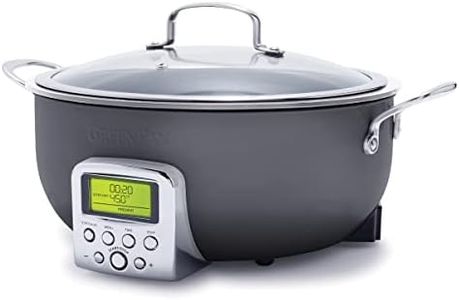 GreenPan Elite Essential Smart Electric 6QT Skillet Pot, Presets to Sear Saute Stir-Fry and Cook Rice, Healthy Ceramic Nonstick and Dishwasher Safe Parts, Easy-to-use LED Display, Graphite