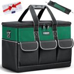 WINHUNT Tool Bag, 19-inch Wide Mouth Tool Organisers, 600 Denier with 6 Interior 8 Exterior Pockets Large Tool Bag for Home DIY & Equipment Storage, Green and Black (19 inch)